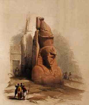 Statue at the entrance to Luxor Temple, by David Roberts.