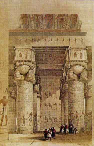 Beautiful columns with Hathor faces - you barely notice the tiny forms of people below.