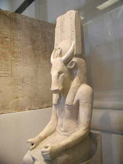 Montu statue. Montu has a Bull's head and a human body.