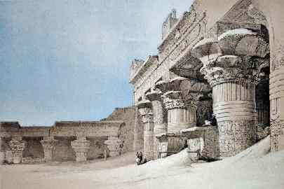 The courtyard of Edfu temple was filled with sand nearly to the tops of the columns in 1838.